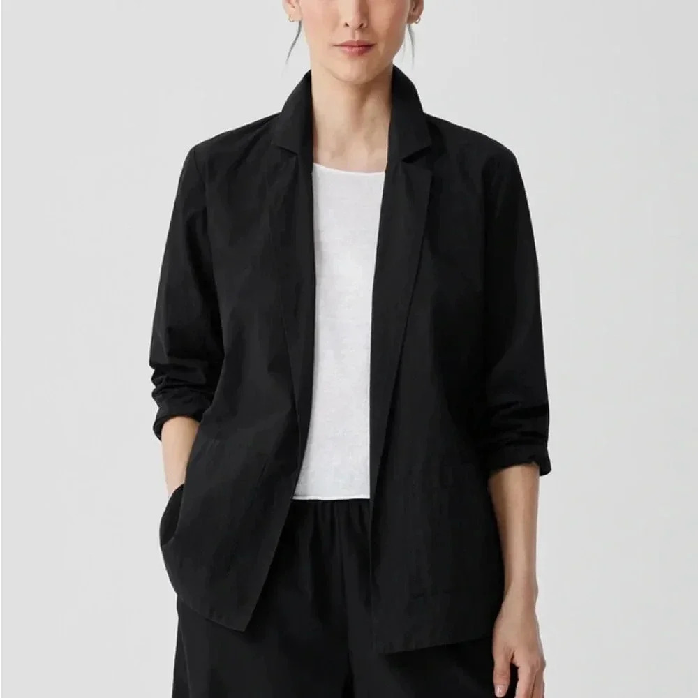 Eileen Fisher Washed Organic Cotton Poplin Blazer black large
